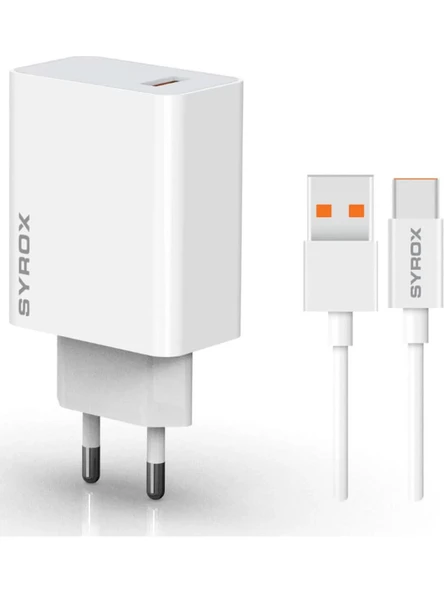 Syrox M33T 3.0A 33W Turbo 1mt Usb-A - Type-C Kablolu Usb-A Çıkışlı Şarj Cihazı - Beyaz