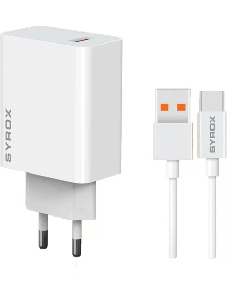 Syrox M67T 3.0A 67W Turbo 1mt Usb-A - Type-C Kablolu 1xusb-A Çıkışlı Şarj Cihazı - Beyaz - 1