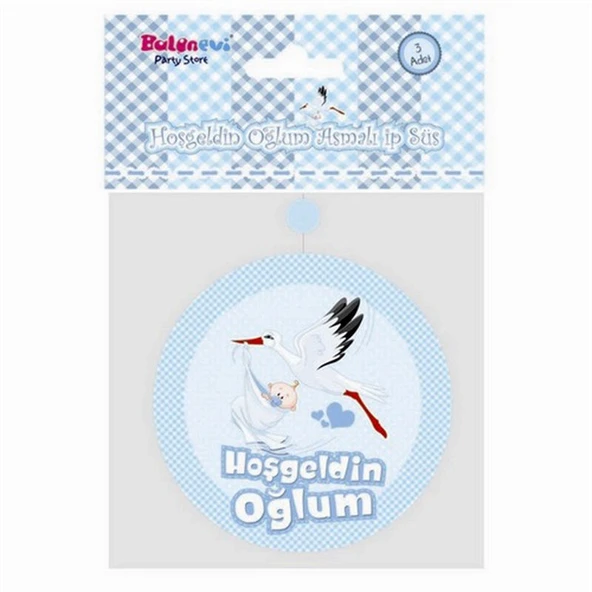 Hoşgeldin Oğlum Yazılı Baby Shower Partisi Asmalı İp Süs 3 Adet