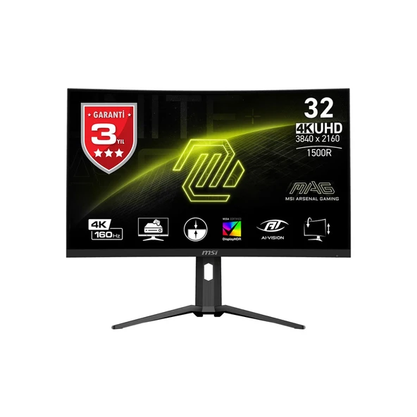 MSI 31.5 Mag 321Cup 3840x2160 (Uhd) 16:9 Curve 1500R Rapıd Va 160Hz 1Ms Freesync Premıum Gamıng Monıtor