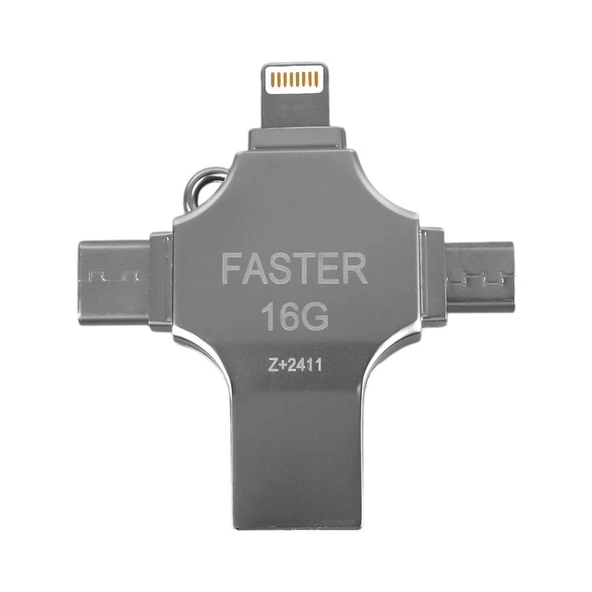 4 In 1 16gb Flash Bellek (Usb - Type-c - Micro Usb - Lightning)