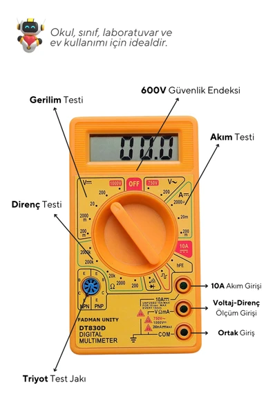 10'lu Paket DT830D Dijital Multimetre - Okul ve Sınıflar için MEB Uyumlu - 2