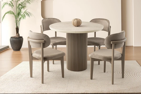 Yuvarlak Açılır Hilton Mdf Masa Ahşap Gürgen Nergis Sandalye Takım Cappicino