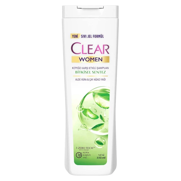 Clear Women Kepeğe Karşı Etkili Şampuan Bitkisel Sentez Aloe Vera & Çay Ağacı Yağı 350 ml