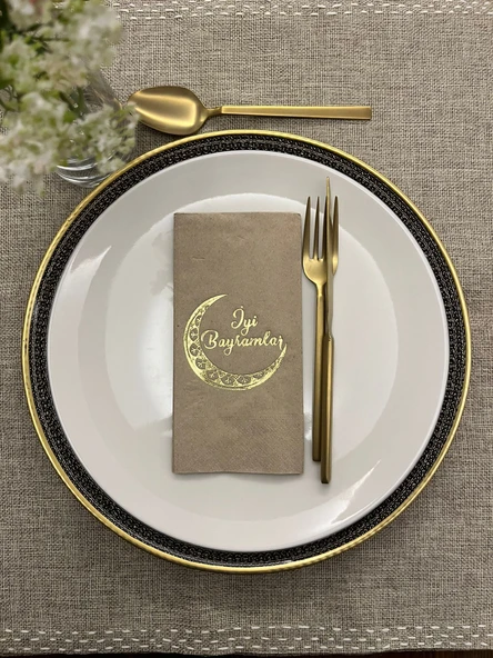 Gold Yaldızlı Kraft Ay Desenli İyi Bayramlar Peçete 16 Adet ürün görseli 1