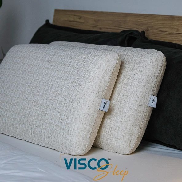 Visco Yastık Ergonomik Yastık Uzun Klasik Norma Doğal Keten Kılıflı 80x40x12 cm - 5