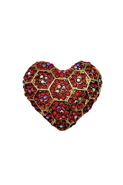 Kırmızı Kristal Kalp Broş - Resim 3