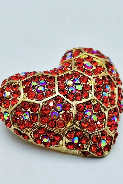 Kırmızı Kristal Kalp Broş - Resim 2