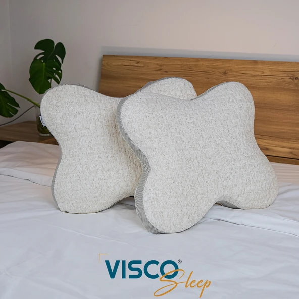 Kelebek Yastık Visco Yastık Ergonomik Yastık Papillon Doğal Keten Kılıflı Yastık 45x50x15 cm - 2