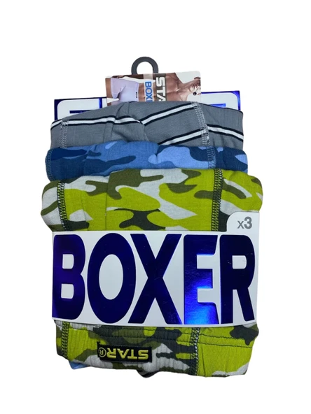 Star 106 Desenli Pamuklu Kemer Likralı 3'lü Boxer - 7