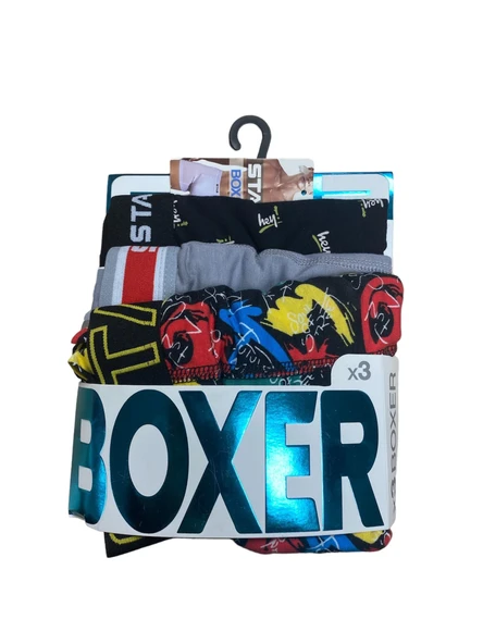 Star 105 Desenli Jakar Erkek 3'lü Kemer Boxer - Resim 6