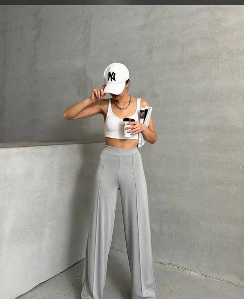 Bol paça önden çimalı pantolon 77678