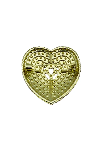 Kırmızı Taşlı Kalp Broş - Resim 4