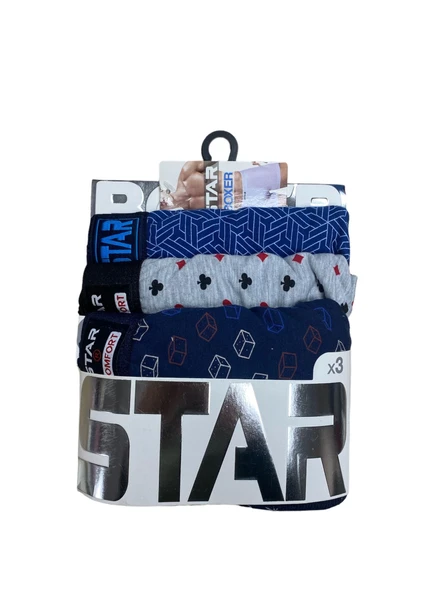 Star 105 Desenli Jakar Erkek 3'lü Kemer Boxer - Resim 4