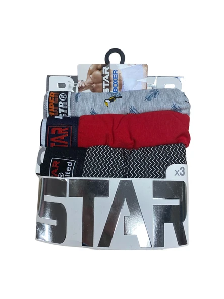 Star 105 Desenli Jakar Erkek 3'lü Kemer Boxer - Resim 5
