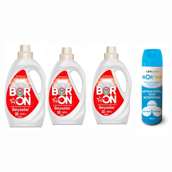 DOĞAL SIVI ÇAMAŞIR DETERJANI BORON BEYAZLAR 26*3 YIKAMA+ BORTAM DEZENFEKTAN