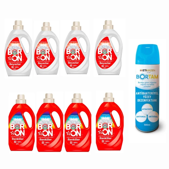 DOĞAL SIVI ÇAMAŞIR DETERJANI BORON RENKLİLER ve BEYAZLAR İÇİN 26*8 YIKAMA+ BORTAM DEZENFEKTAN