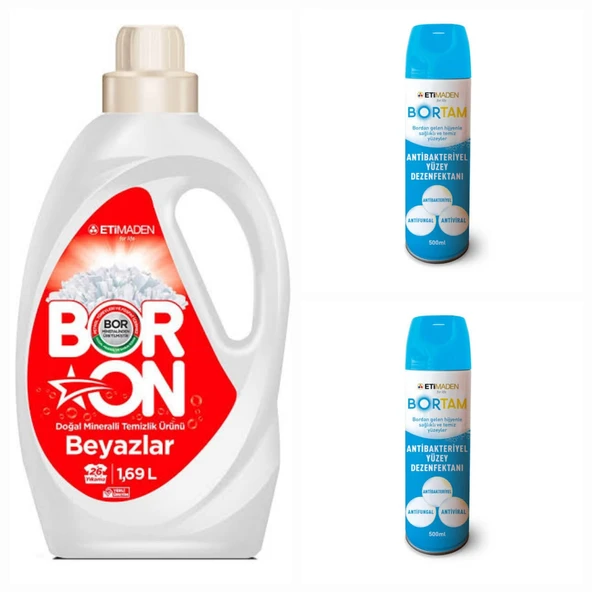 DOĞAL SIVI ÇAMAŞIR DETERJANI BORON BEYAZLAR İÇİN  26 YIKAMA + BORTAM DEZENFEKTAN 2 ADET*500 ML