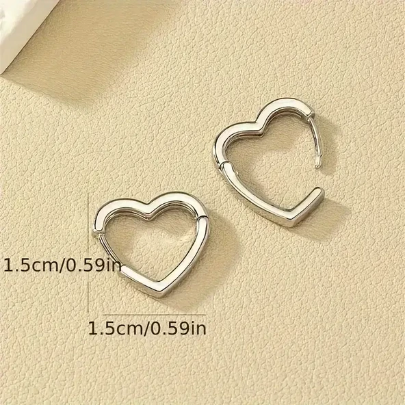 925 Ayar İthal Gümüş Kalp Model Halka Minimal Tasarım Şık Küpe - Resim 3