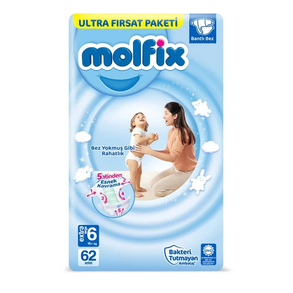 Molfix Bebek Bezi Ultra Fırsat Paketi 6 Beden 15+ Kg 62 Adet - 6