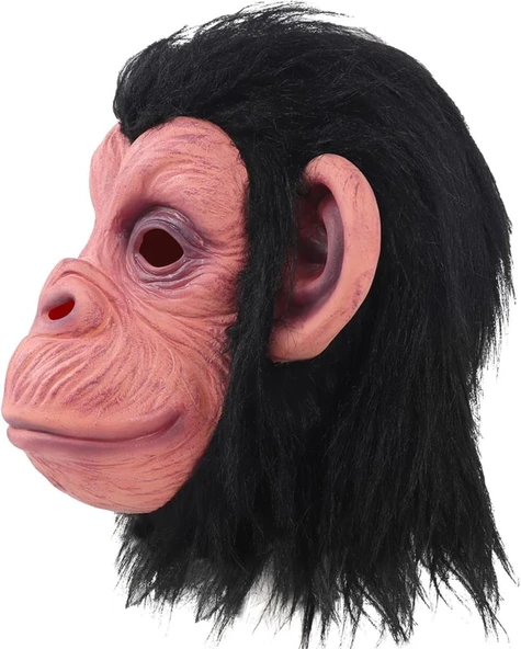 Siyah Saçlı Kafaya Tam Geçmeli LateŞempanze Maskesi - LateMaymun Orangutan Goril Maske Et Maske