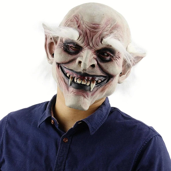 Korku Zombi Maskesi Beyaz Saçlı Kaşlı LateVampir Maskesi Et Maske