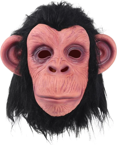 Siyah Saçlı Kafaya Tam Geçmeli LateŞempanze Maskesi - LateMaymun Orangutan Goril Maske Et Maske - 7