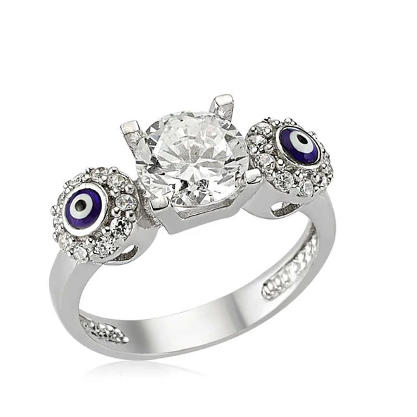 Gümüş Tek Taş Nazarlı Bayan Yüzük ürün görseli