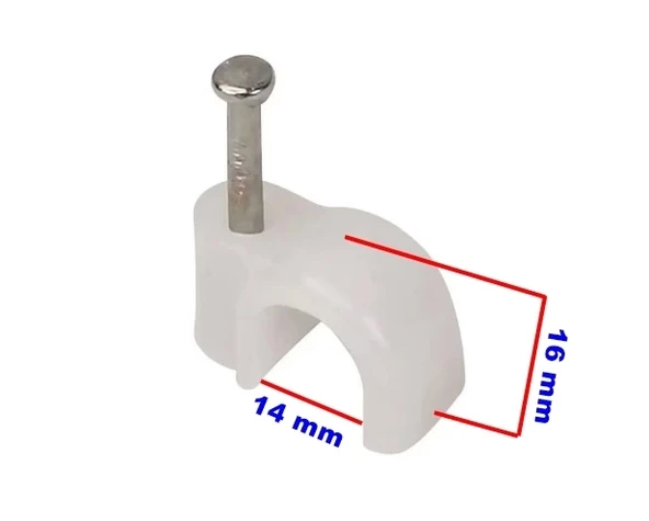 No:6 Beton Çivili Kablo Tutturma Kroşe NO:6 (100 lü Pk.) Beyaz Plastik - 2