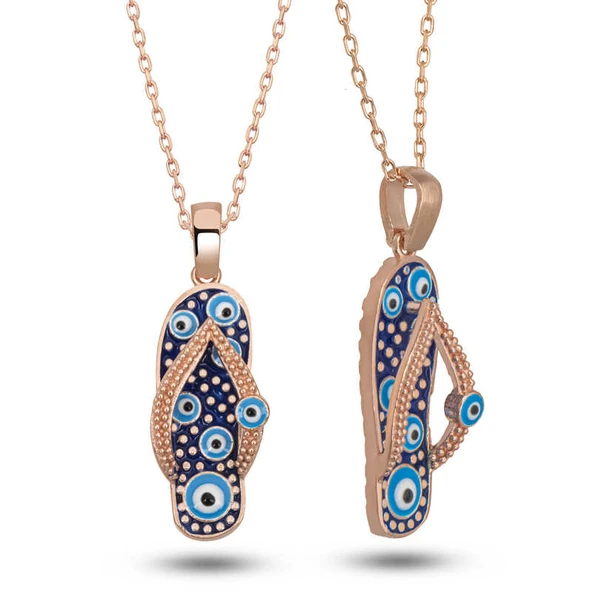 Gümüş Rose Nazar Parmak Arası Terlik Kadın Kolye ürün görseli