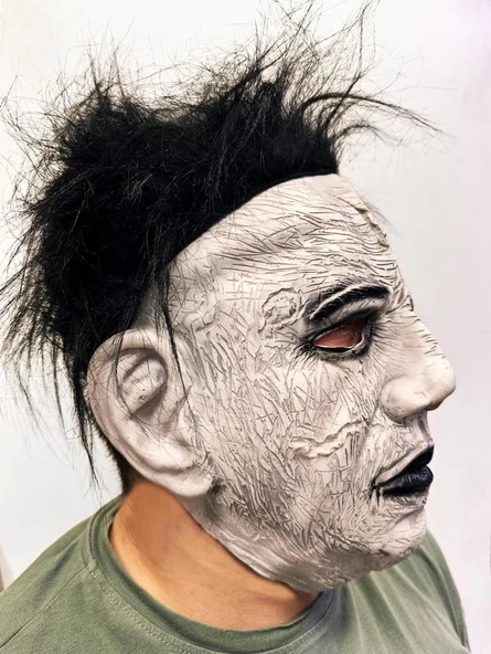 Siyah Saçlı Michael Myers LateYüze Tam Yapışan Et Maske Korku Maskesi