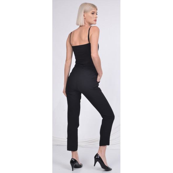 BAYAN BELİ LASTİKLİ CEPLİ YAZLIK PANTOLON SORALLİNE 1696 SİYAH - 2