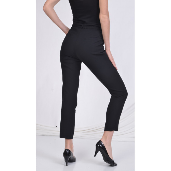 BAYAN BELİ LASTİKLİ CEPLİ YAZLIK PANTOLON SORALLİNE 1696 SİYAH - 4