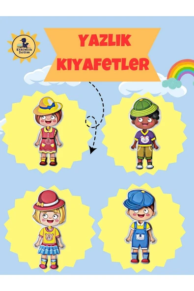 36 Adet Yazlık Kışlık Kıyafet Giydirme Hafıza Geliştiren Cırtlı Etkinlik Oyunu - 3