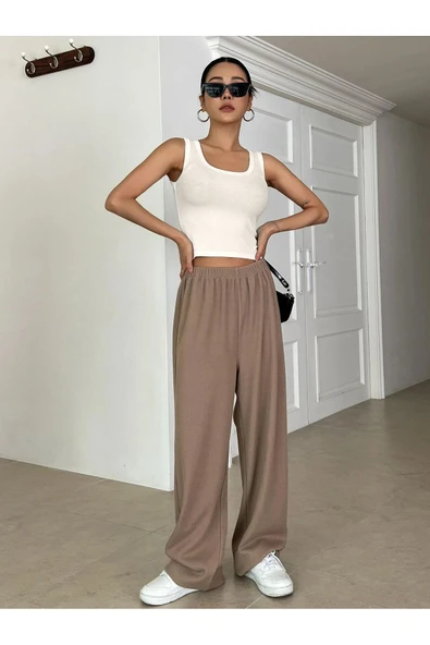 Beyaz Renk Kalın Askılı Kare Yaka Düz Desensiz Fitilli Likralı Kaşkorse Crop Top Bluz - 7