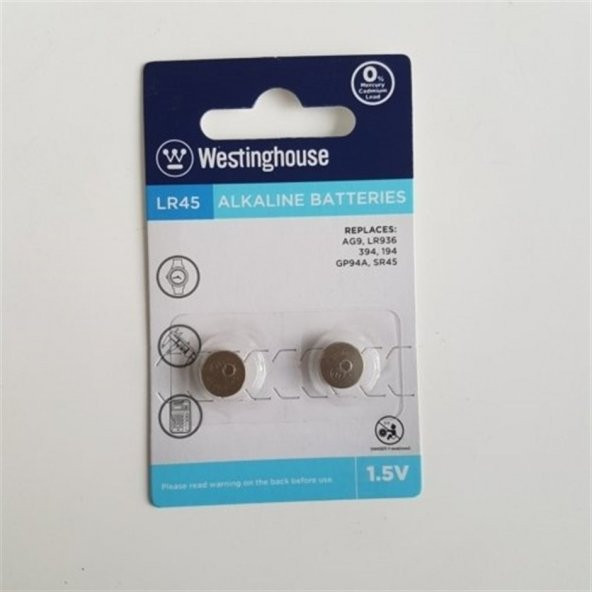 Westinghouse AG9-LR45 1,5V 10 Adet Alkaline Pil LR936, 394, 194, GP94A, SR45