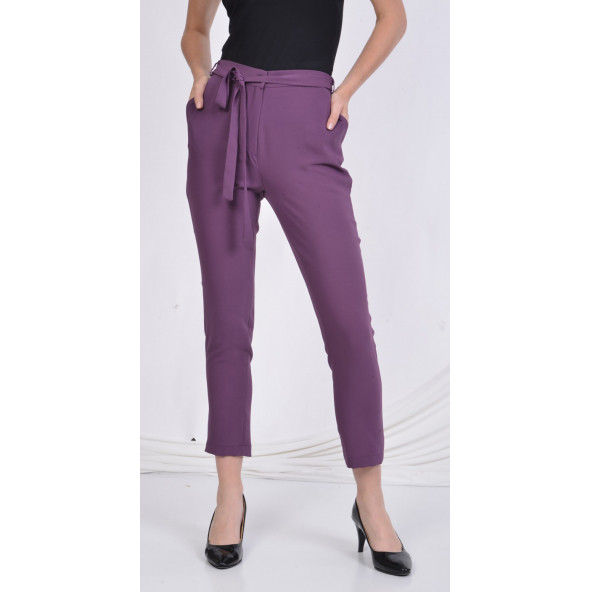 BAYAN BELİ LASTİKLİ CEPLİ YAZLIK PANTOLON SORALLİNE 1696 MOR - 2