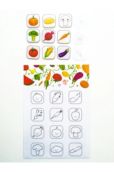 Çocuklar İçin Sebzeleri Öğretici Zeka Geliştirme Kartı Hafıza Güçlendirme Oyunu Cırtlı Etkinlik - Resim 3