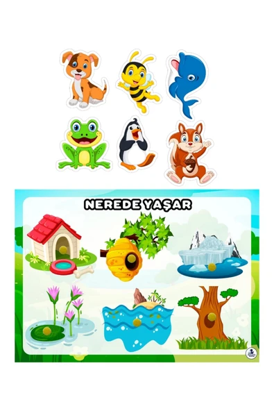 Çocuklara Hayvanları ve Yaşadıkları Yerleri Öğreten Eğitici Etkinlik Materyali ürün görseli 1