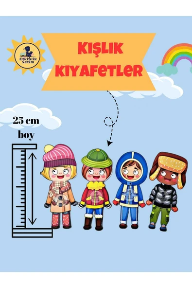 36 Adet Yazlık Kışlık Kıyafet Giydirme Hafıza Geliştiren Cırtlı Etkinlik Oyunu - 4
