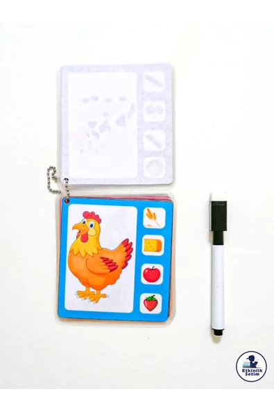 Hayvanları ve Yiyeceklerini Öğreten Silinebilir Zeka Geliştirme Güçlendirme Oyunu Etkinlik Kartları - Resim 3