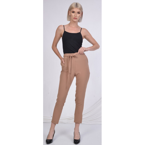 BAYAN BELİ LASTİKLİ CEPLİ YAZLIK PANTOLON SORALLİNE 1696 NOHUT RENGİ