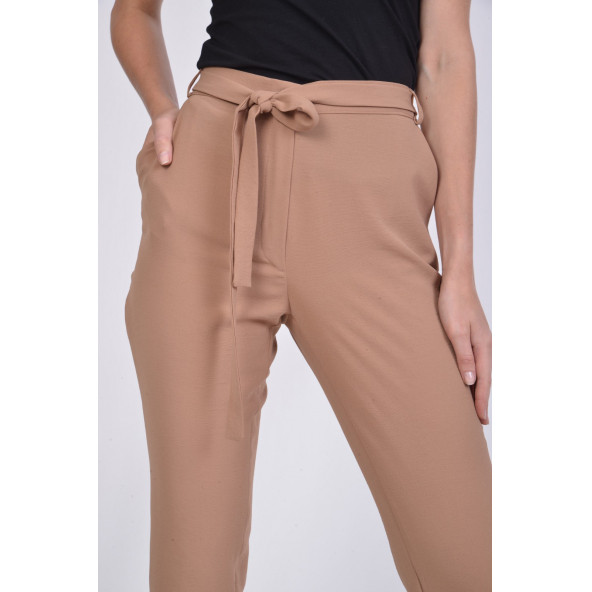 BAYAN BELİ LASTİKLİ CEPLİ YAZLIK PANTOLON SORALLİNE 1696 NOHUT RENGİ - 2