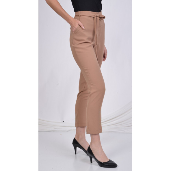 BAYAN BELİ LASTİKLİ CEPLİ YAZLIK PANTOLON SORALLİNE 1696 NOHUT RENGİ - 4