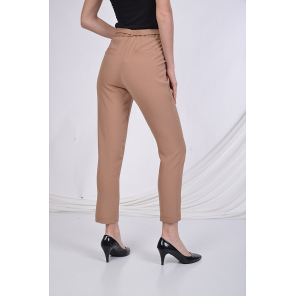 BAYAN BELİ LASTİKLİ CEPLİ YAZLIK PANTOLON SORALLİNE 1696 NOHUT RENGİ - 5
