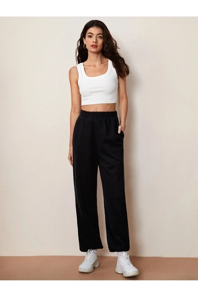 U Yaka Askılı Beyaz Renk Fitilli Crop Top Büstiyer - 4