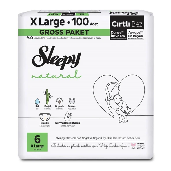 Sleepy Natural Bebek Bezi Gross Paket 6 Beden 15-25 Kg 100 Adet ürün görseli 1
