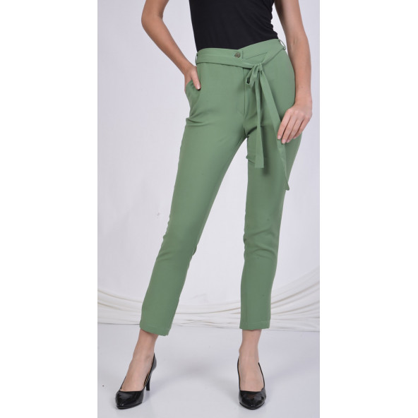 BAYAN YAZLIK PANTOLON CEPLİ BELİ LASTİKLİ SORALLİNE 1696 ÇAĞLA YEŞİLİ - 2