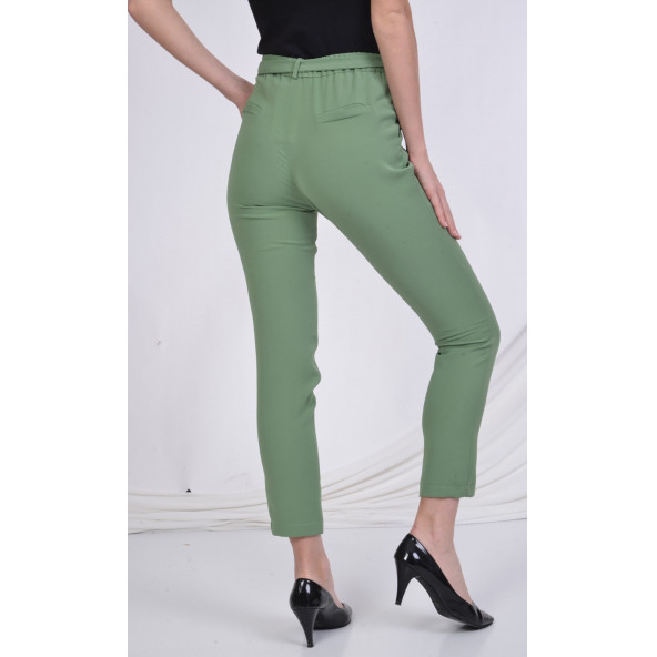 BAYAN YAZLIK PANTOLON CEPLİ BELİ LASTİKLİ SORALLİNE 1696 ÇAĞLA YEŞİLİ - 4