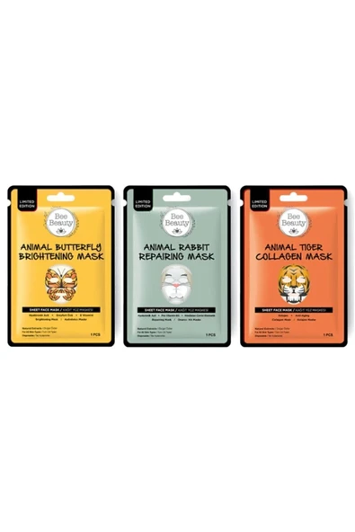 Animal Mask 3'lü Kağıt Maske Yüz Maskesi Set 3x25 gr